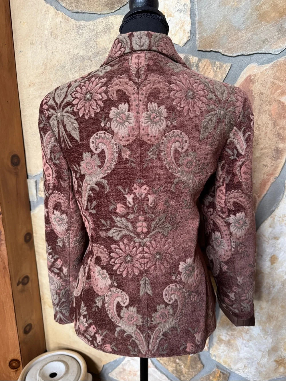 Tapestry Brocade KASPER Blazer Jacket Mauve-Brown Floral Paisley Pattern Size 12